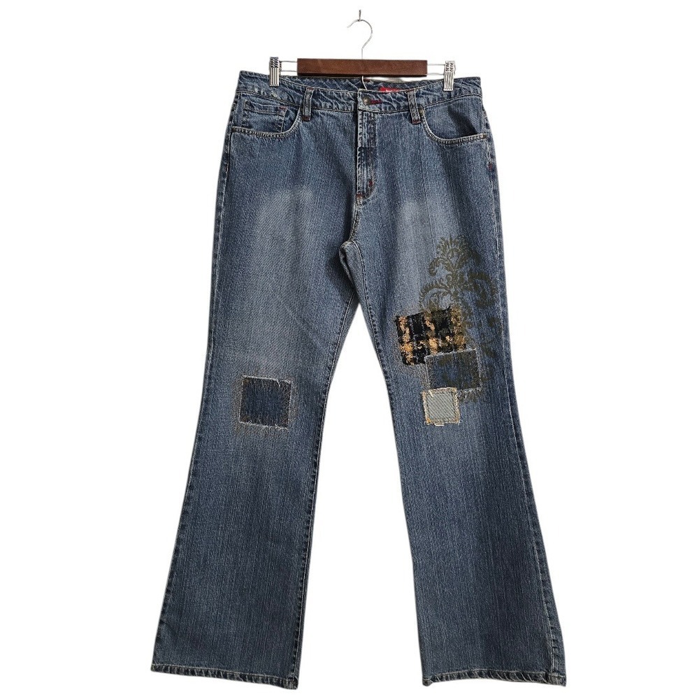 Dorothee Bis Vintage Mid-Rise Embroidered Patchwork Bootcut Jeans Sz 10